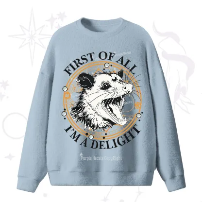 Purplehecate First Of All I Am A Delightful Angry Opossum Fuzzy Ugly Sweater