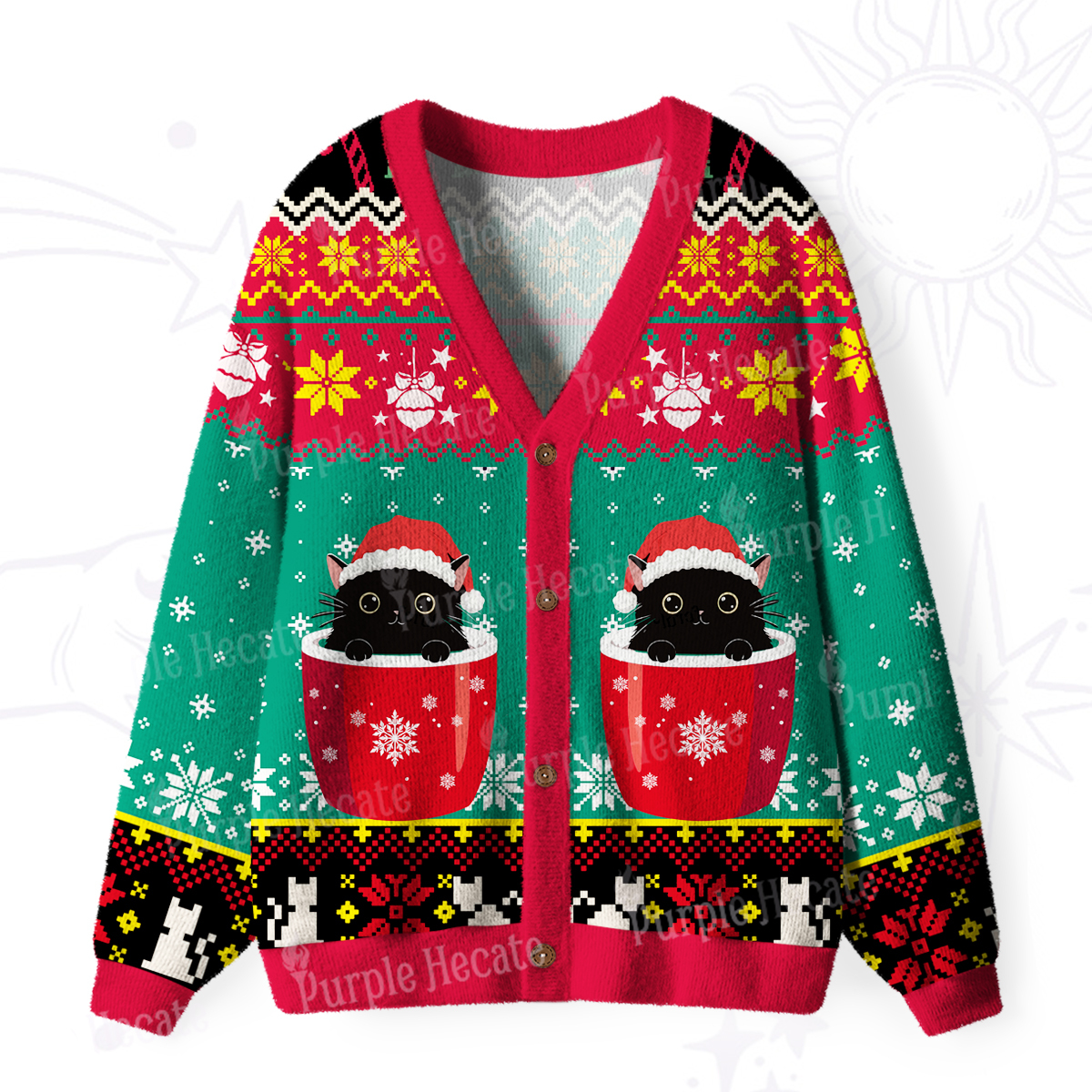 Purplehecate I like Cats And Coffee Ugly Cardigan Sweaters