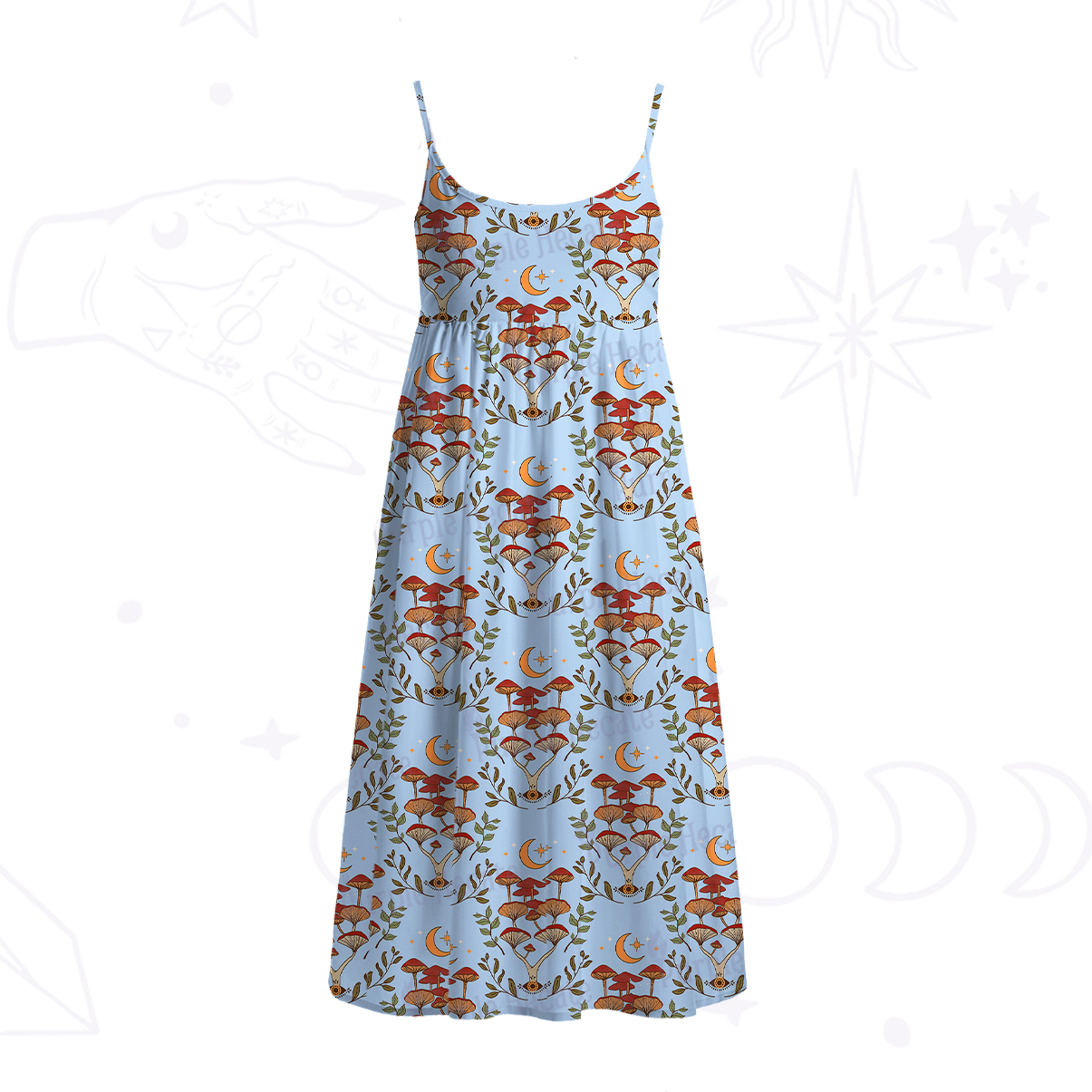 Purplehecate Psychedelic Mushrooms Spaghetti Strap Midi Dress
