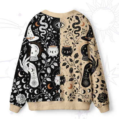 Purplehecate Dual Witch Hands Moon Phase Ugly Cardigan Sweaters