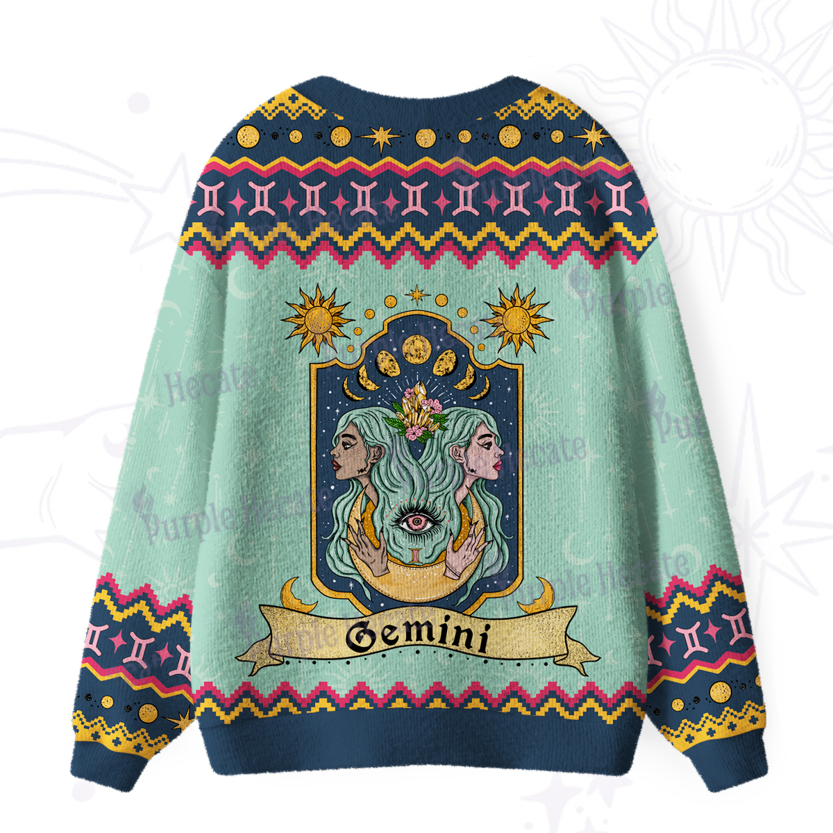 Purplehecate Gemini Zodiac Ugly Cardigan Sweaters