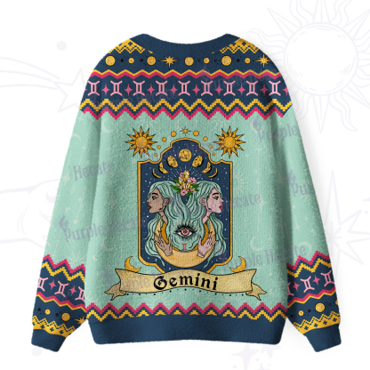 Purplehecate Gemini Zodiac Ugly Cardigan Sweaters
