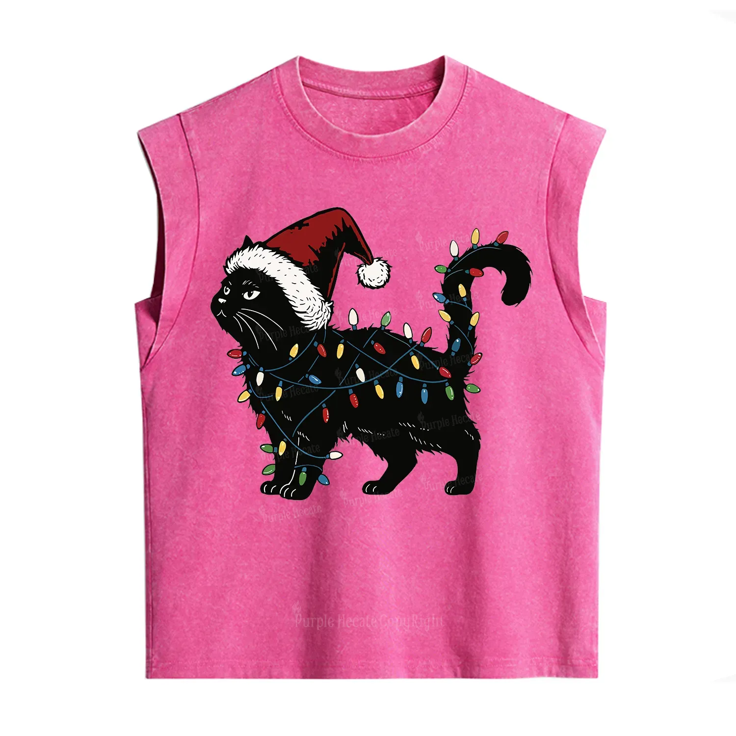 Purplehecate Cute Cat Christmas Vintage Washed Tank