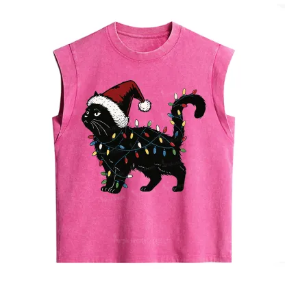 Purplehecate Cute Cat Christmas Vintage Washed Tank