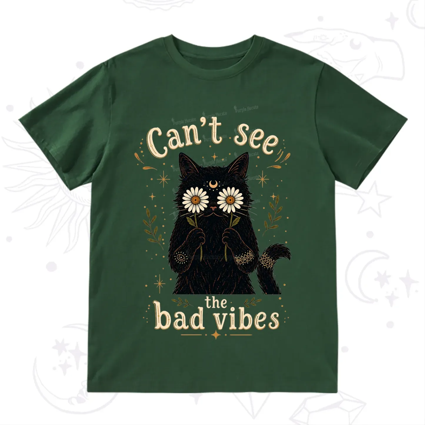 Purplehecate Can't See the Bad Vibes Black Cat T-Shirt