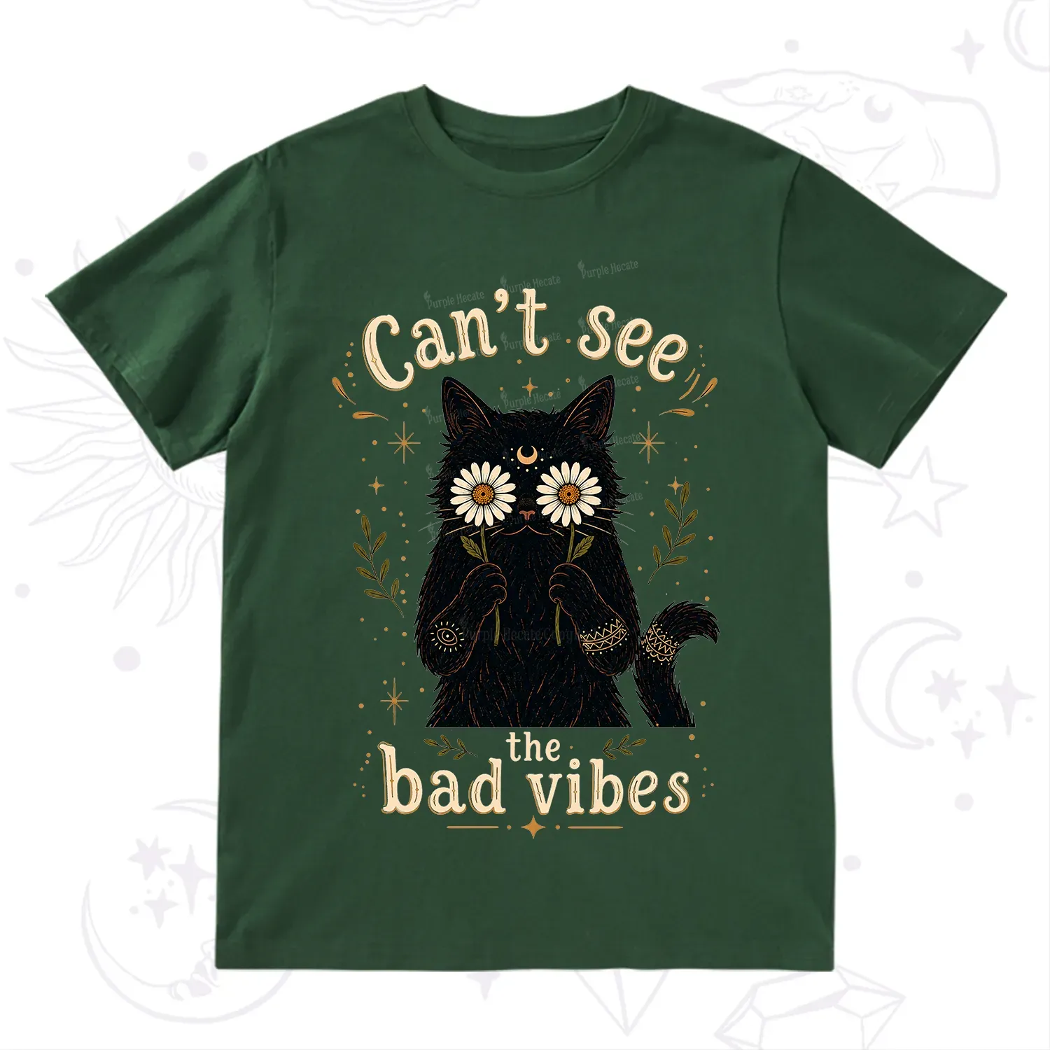 Purplehecate Can't See the Bad Vibes Black Cat T-Shirt