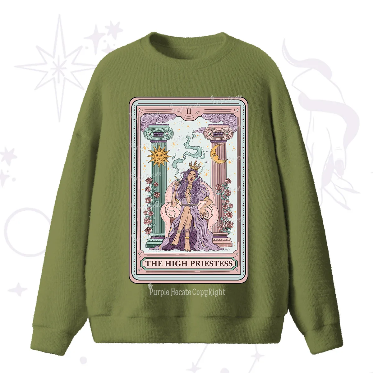 Purplehecate The High Priestess Tarot Card Fuzzy Ugly Sweater