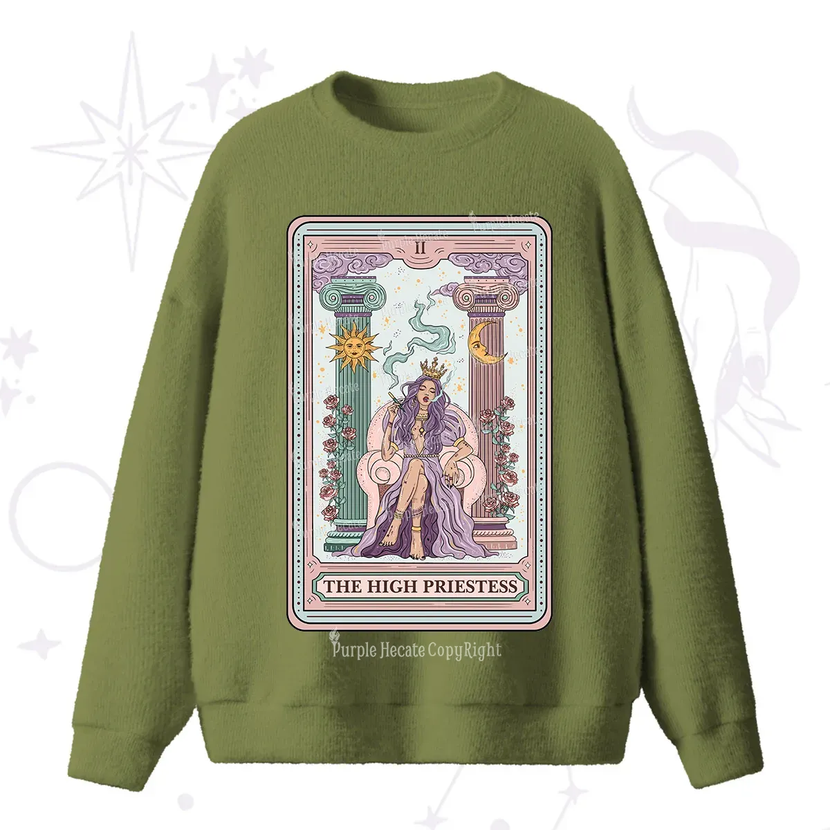 Purplehecate The High Priestess Tarot Card Fuzzy Ugly Sweater