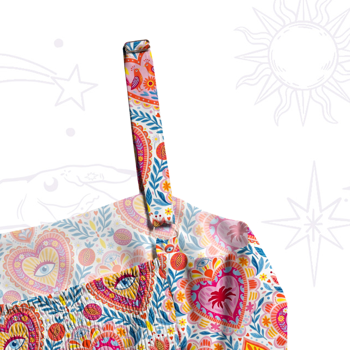 Purplehecate Flaming Hearts Wide Straps Maxi Dress