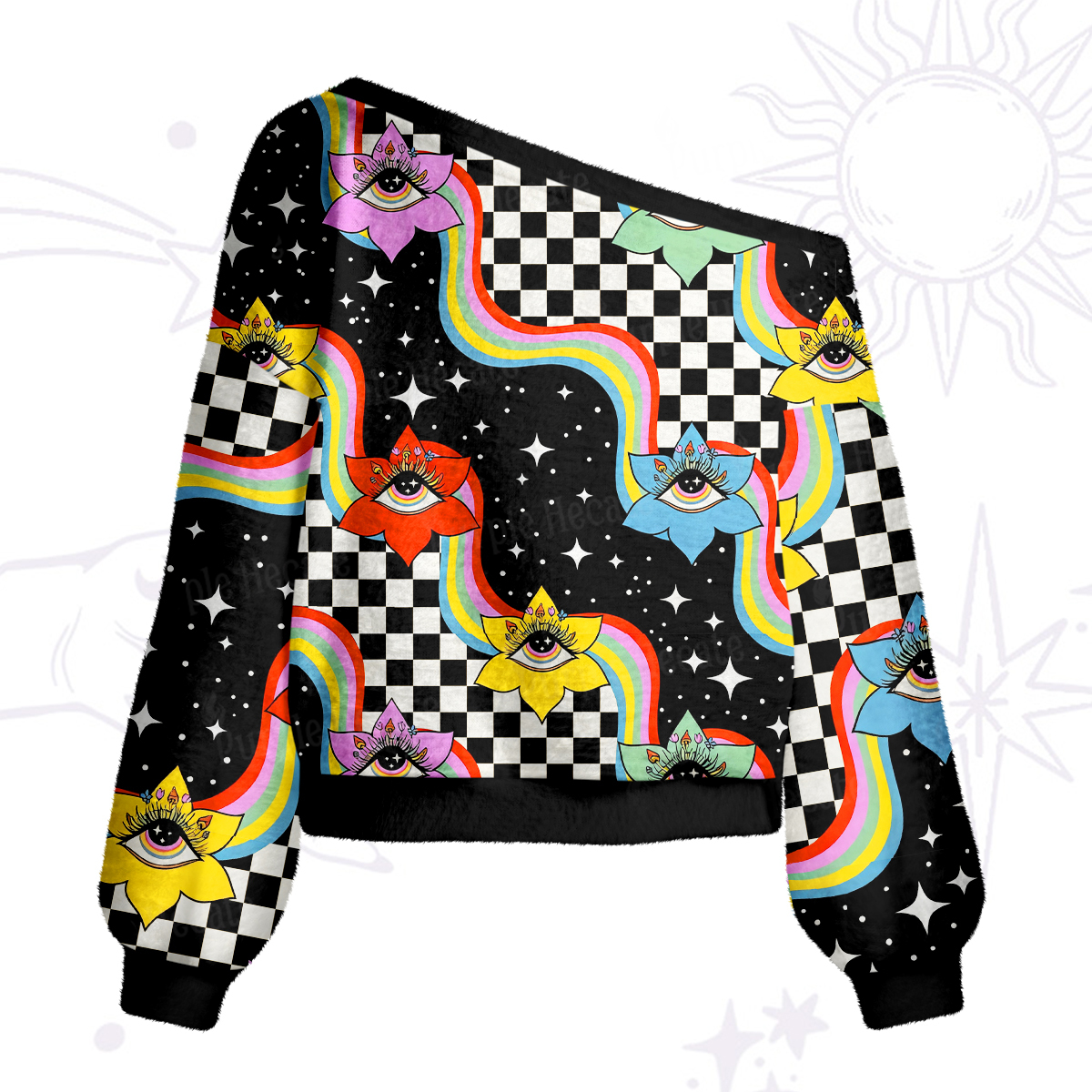 Purplehecate Enchanted Eye Blossom One Shoulder Sweaters