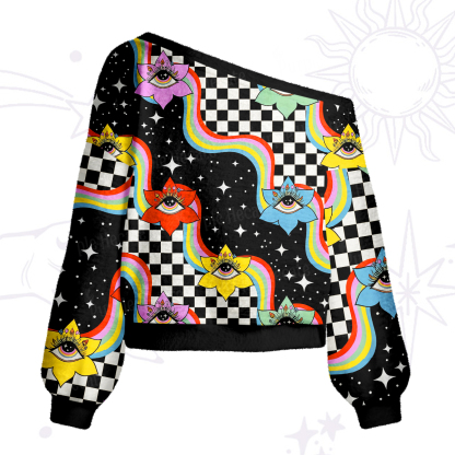 Purplehecate Enchanted Eye Blossom One Shoulder Sweaters