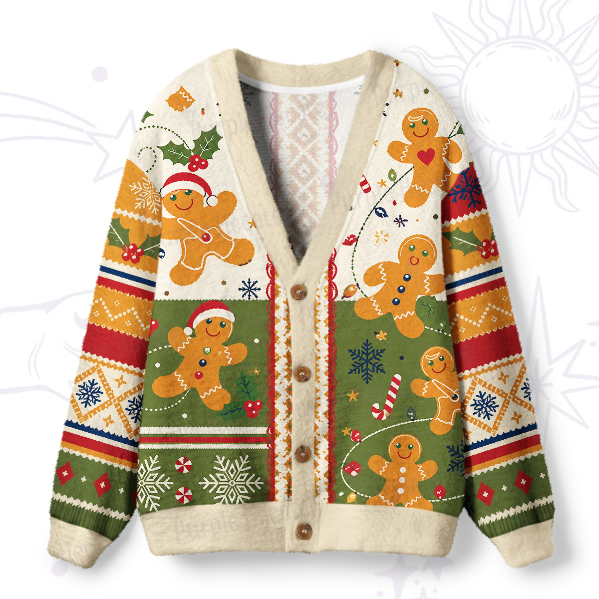 Purplehecate Gingerbread Man Christmas Ugly Cardigan Sweaters