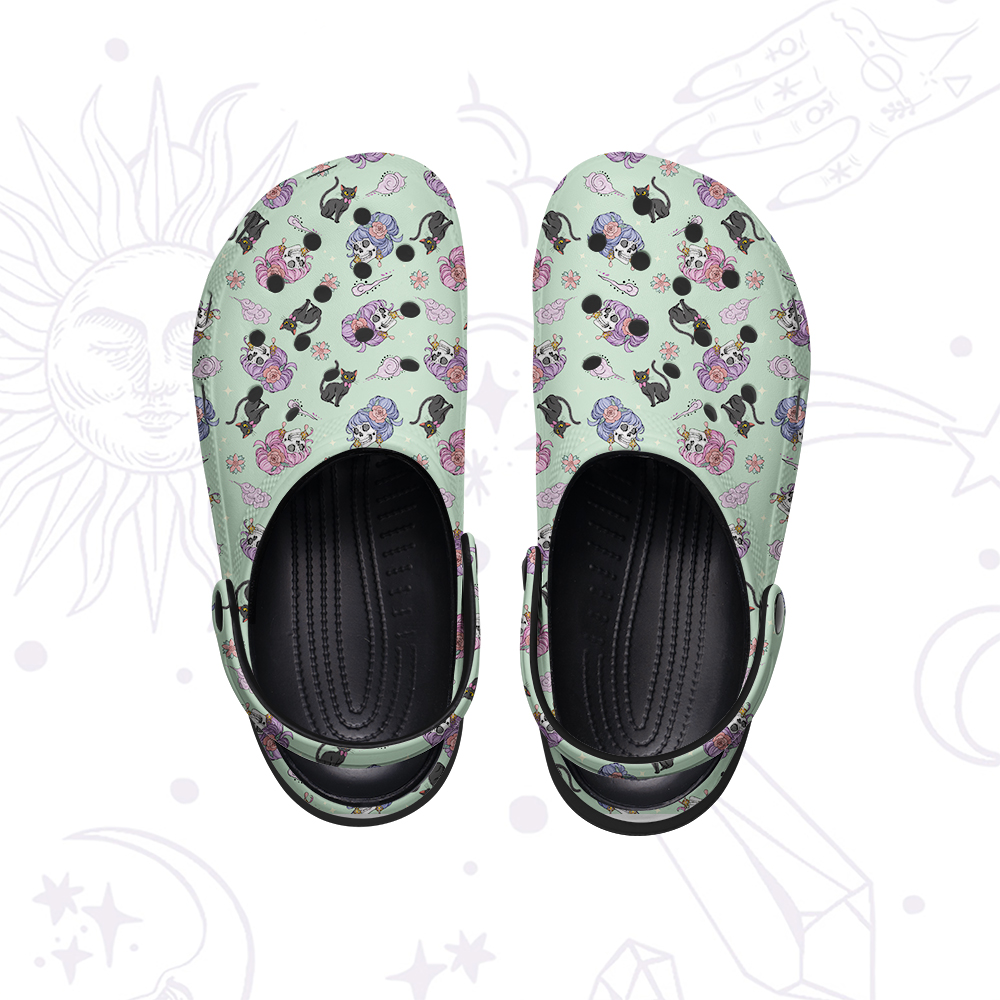 Purplehecate Magical Cat Skeleton Mom Rubber Clogs
