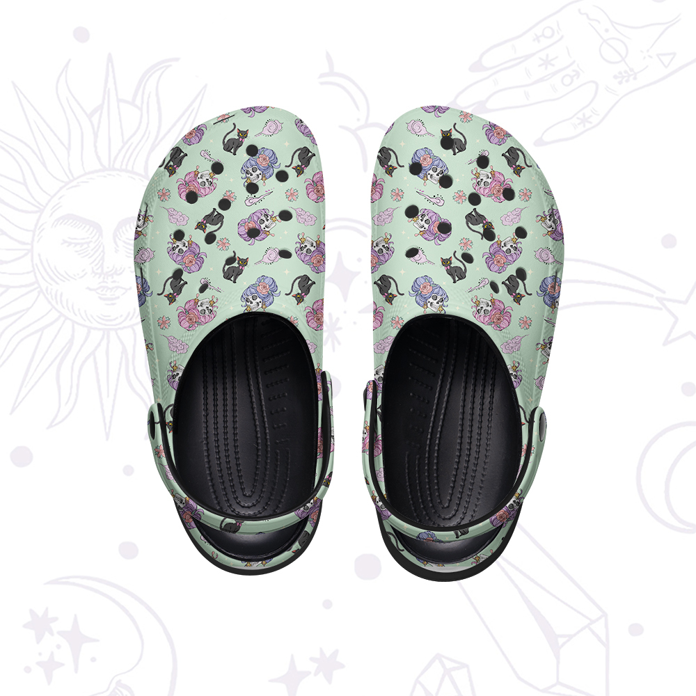Purplehecate Magical Cat Skeleton Mom Rubber Clogs