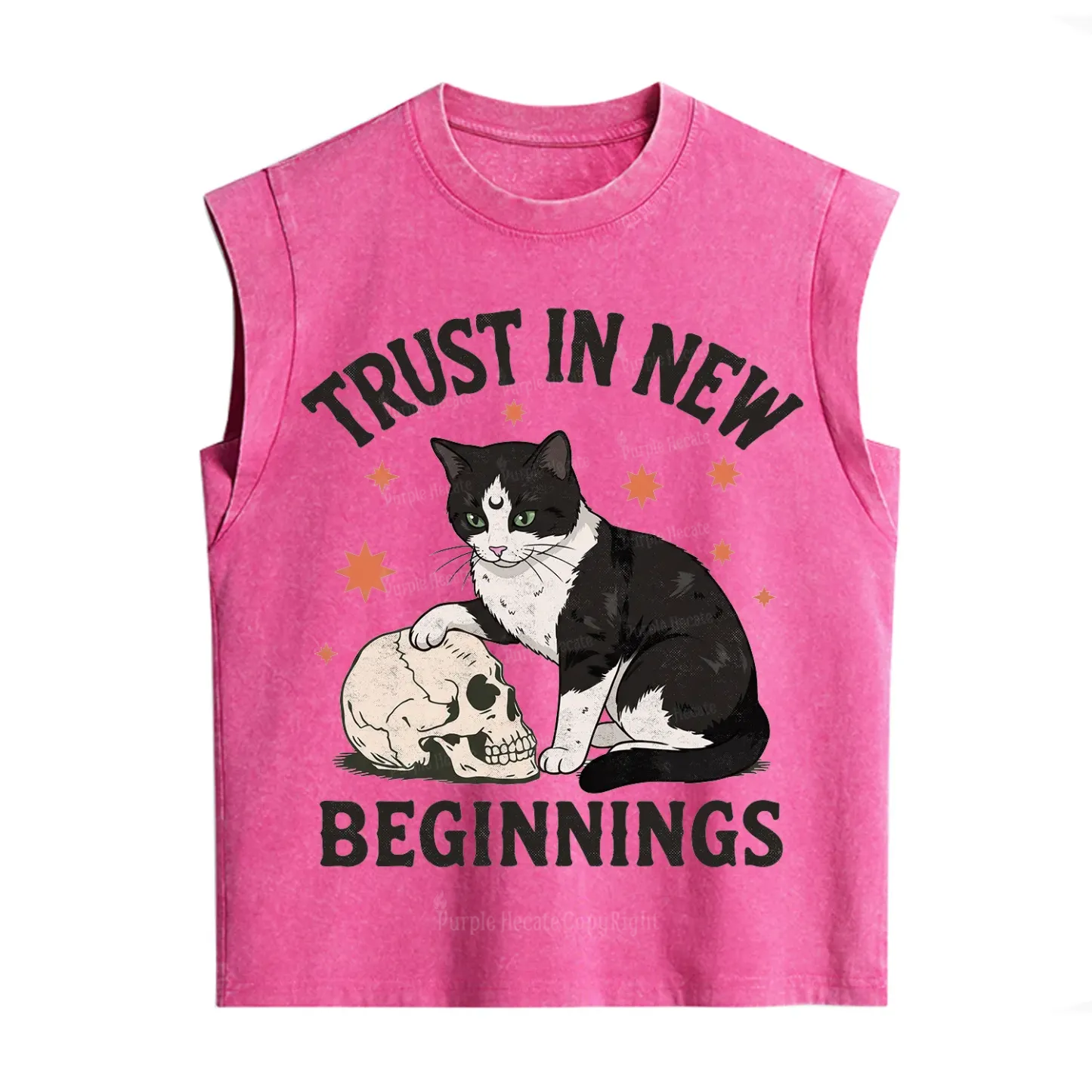 Purplehecate Trust In New Beginnings Cat Vintage Washed Tank