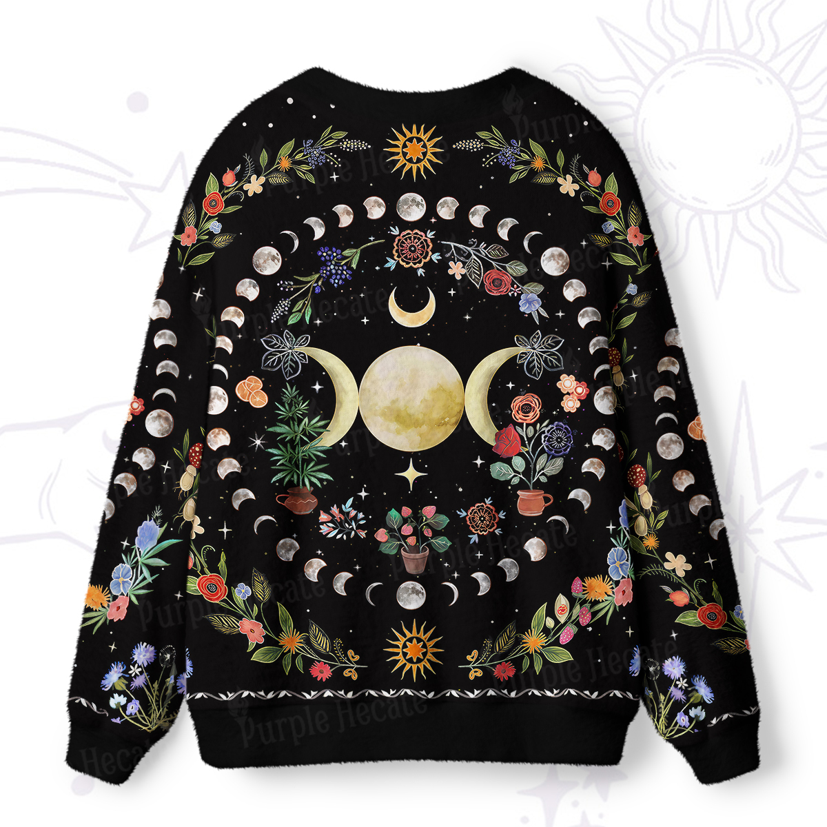 Purplehecate Moon Phases Herbal Garden Ugly Cardigan Sweaters