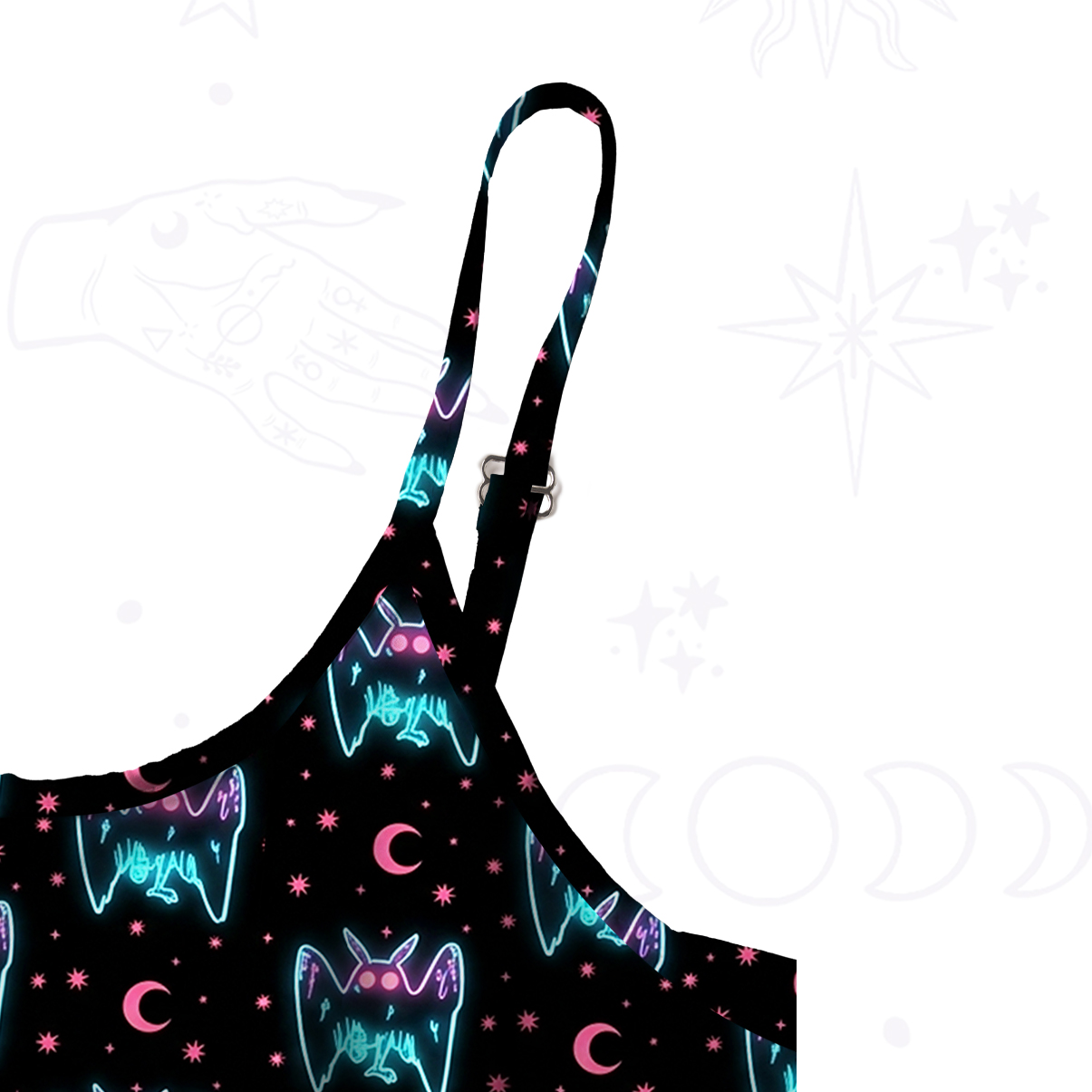 Purplehecate Witch Cat Rides the Dino Spaghetti Strap Midi Dress