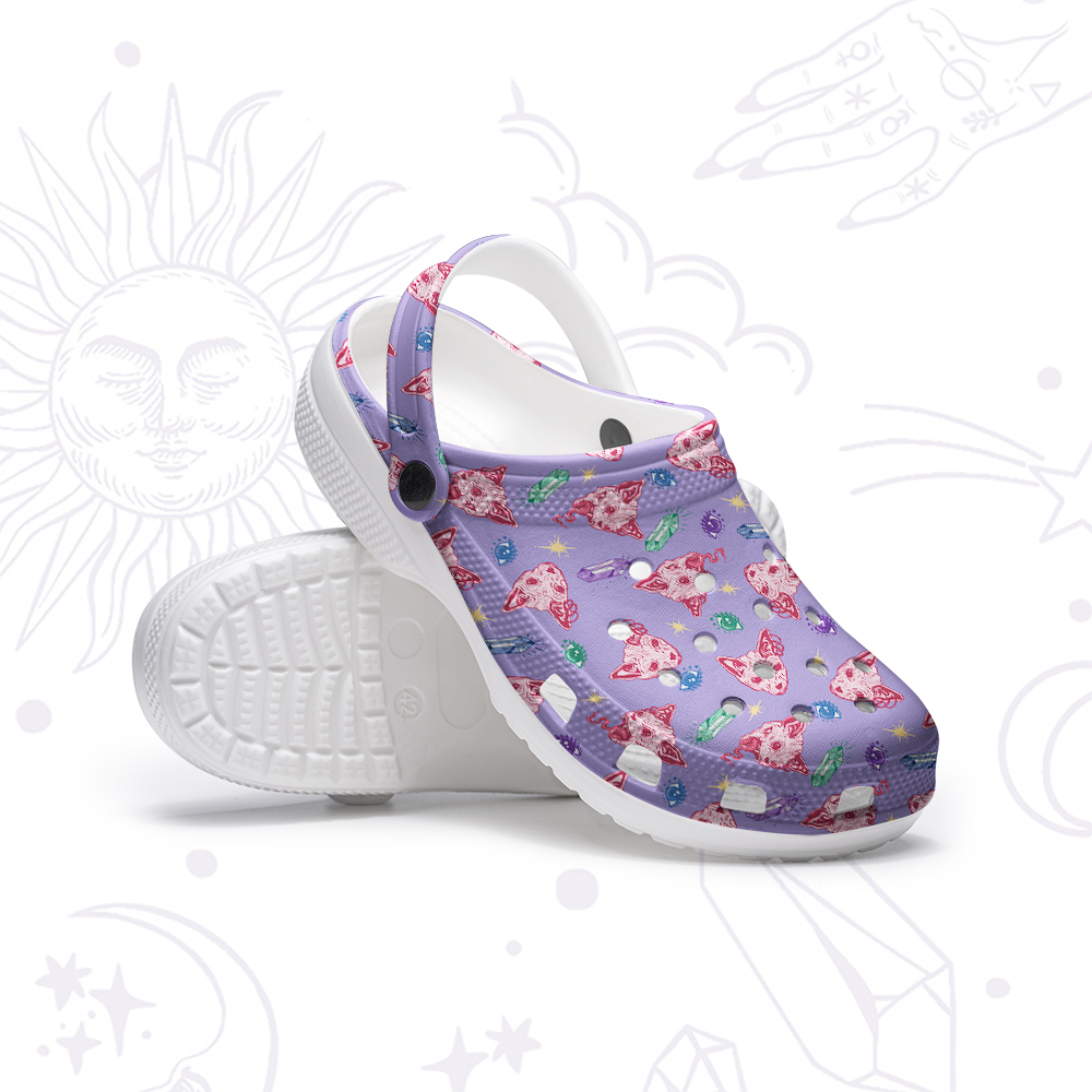 Purplehecate Crystal Cat Skull Rubber Clogs