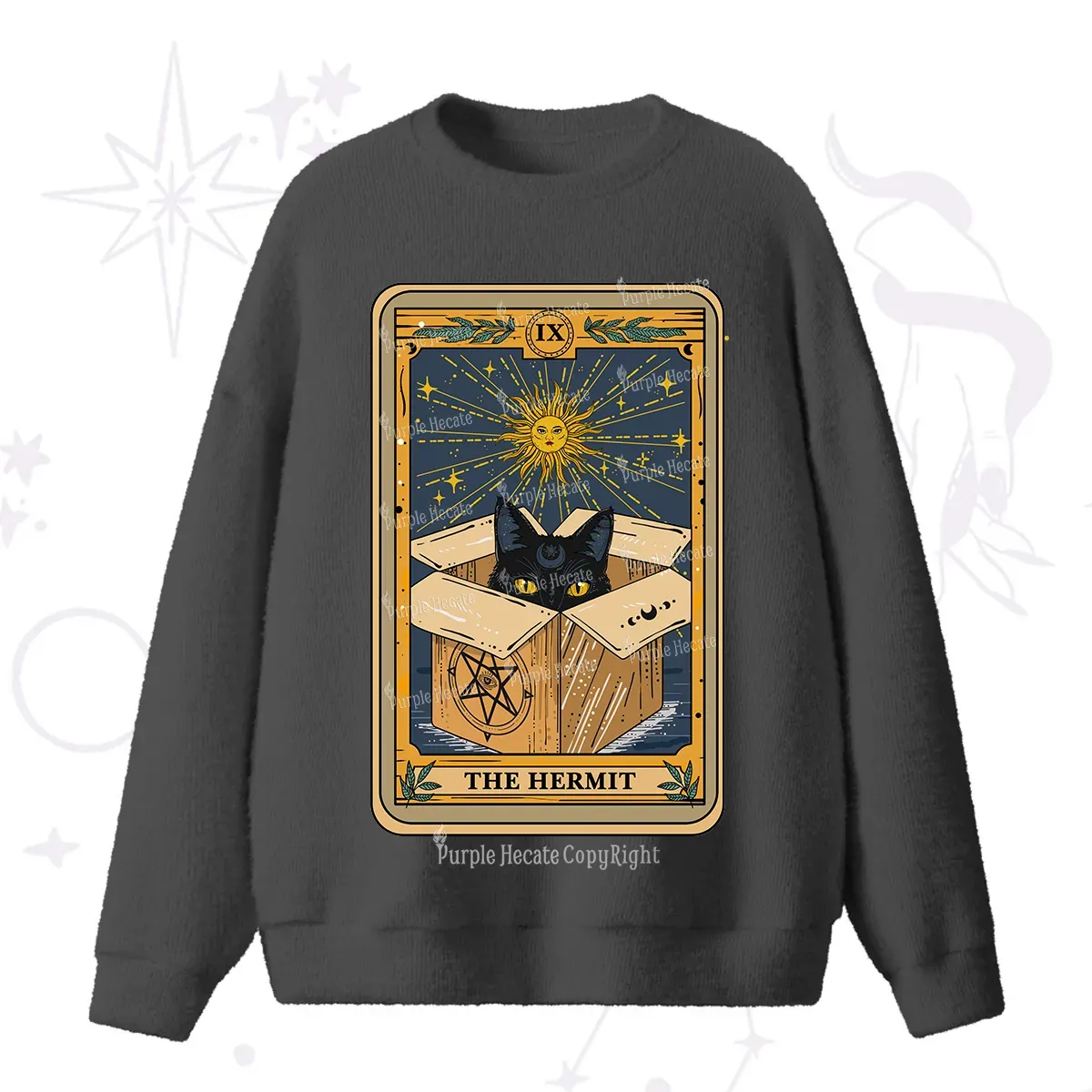 Purplehecate The Hermit Cat Tarot Card Fuzzy Ugly Sweater