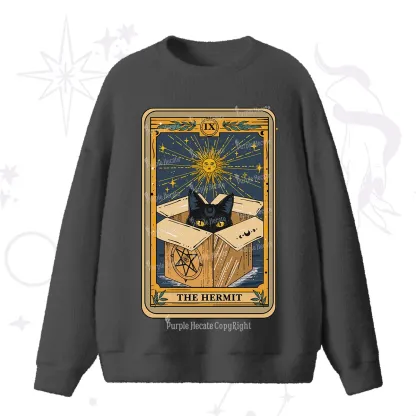 Purplehecate The Hermit Cat Tarot Card Fuzzy Ugly Sweater