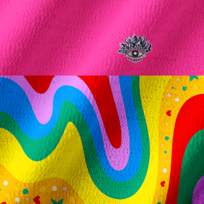 Purplehecate Dreamy Rainbow Waves Off Shoulder Long Sleeve Knit Top