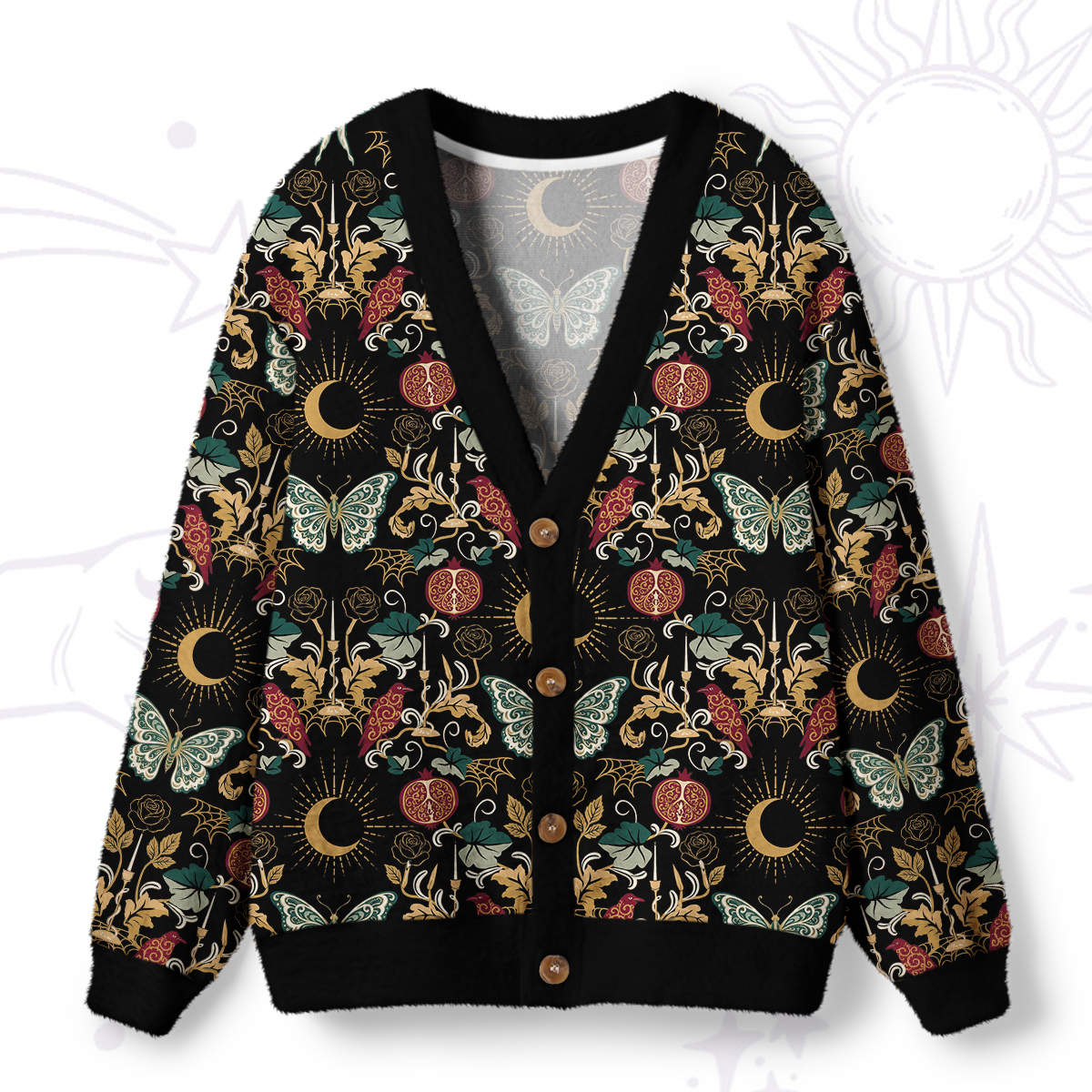 Purplehecate Enchanted Night Garden Butterfly Ugly Cardigan Sweaters