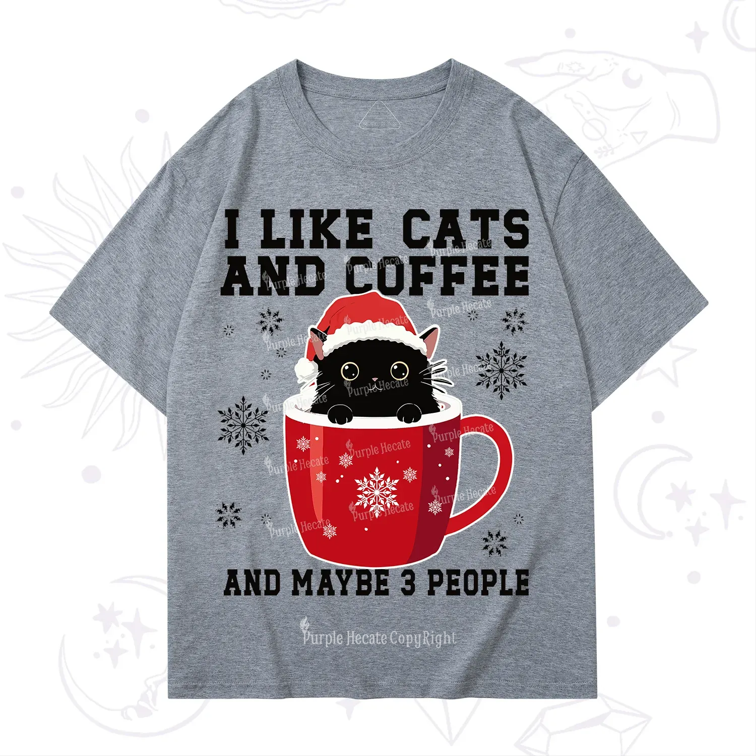 Purplehecate I like Cats And Coffee Christmas T-Shirt
