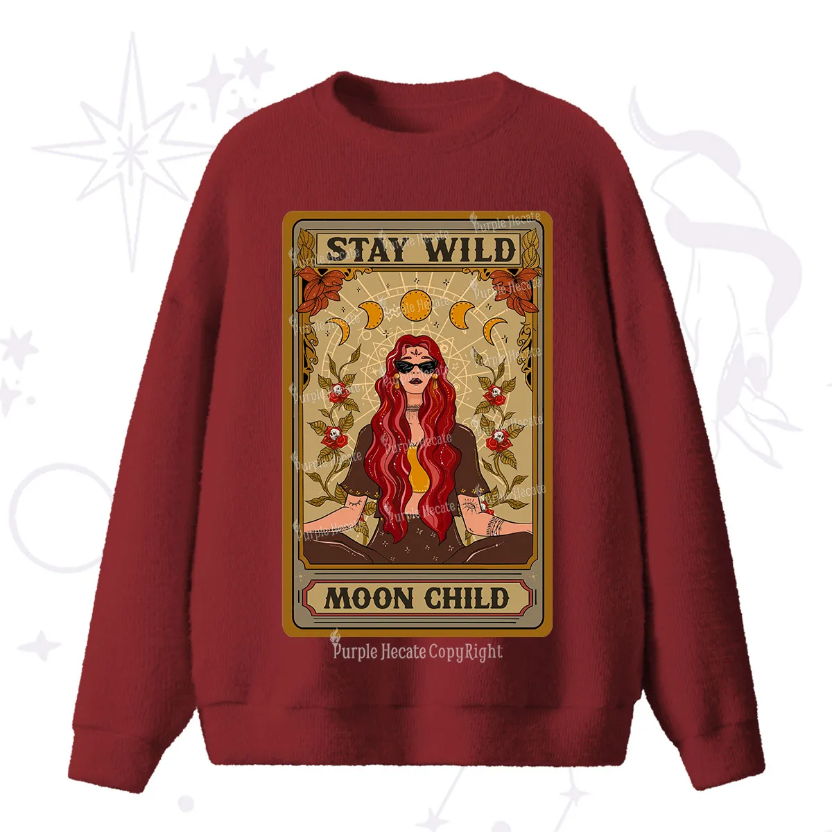 Purplehecate The Stay Wild Moon Child Oracle Card Fuzzy Ugly Sweater