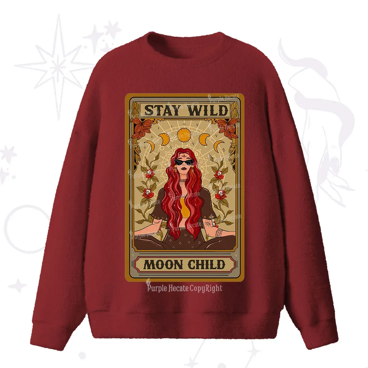 Purplehecate The Stay Wild Moon Child Oracle Card Fuzzy Ugly Sweater