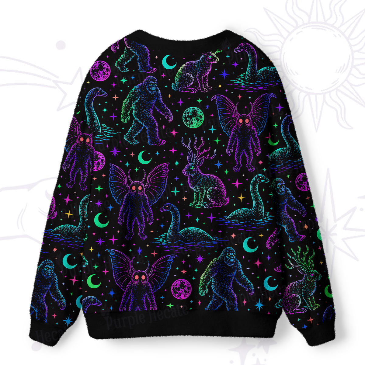 Purplehecate Neon Cryptid Creatures Ugly Cardigan Sweaters