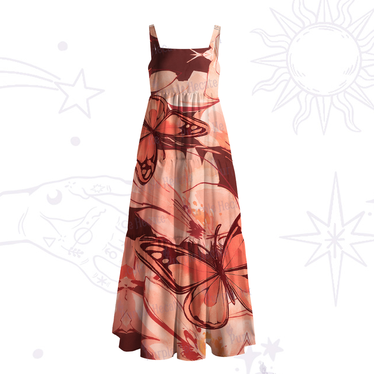 Purplehecate Metamorphosis Spell Wide Straps Maxi Dress