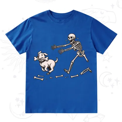 Purplehecate Halloween Skeleton Chasing Dog T-Shirt