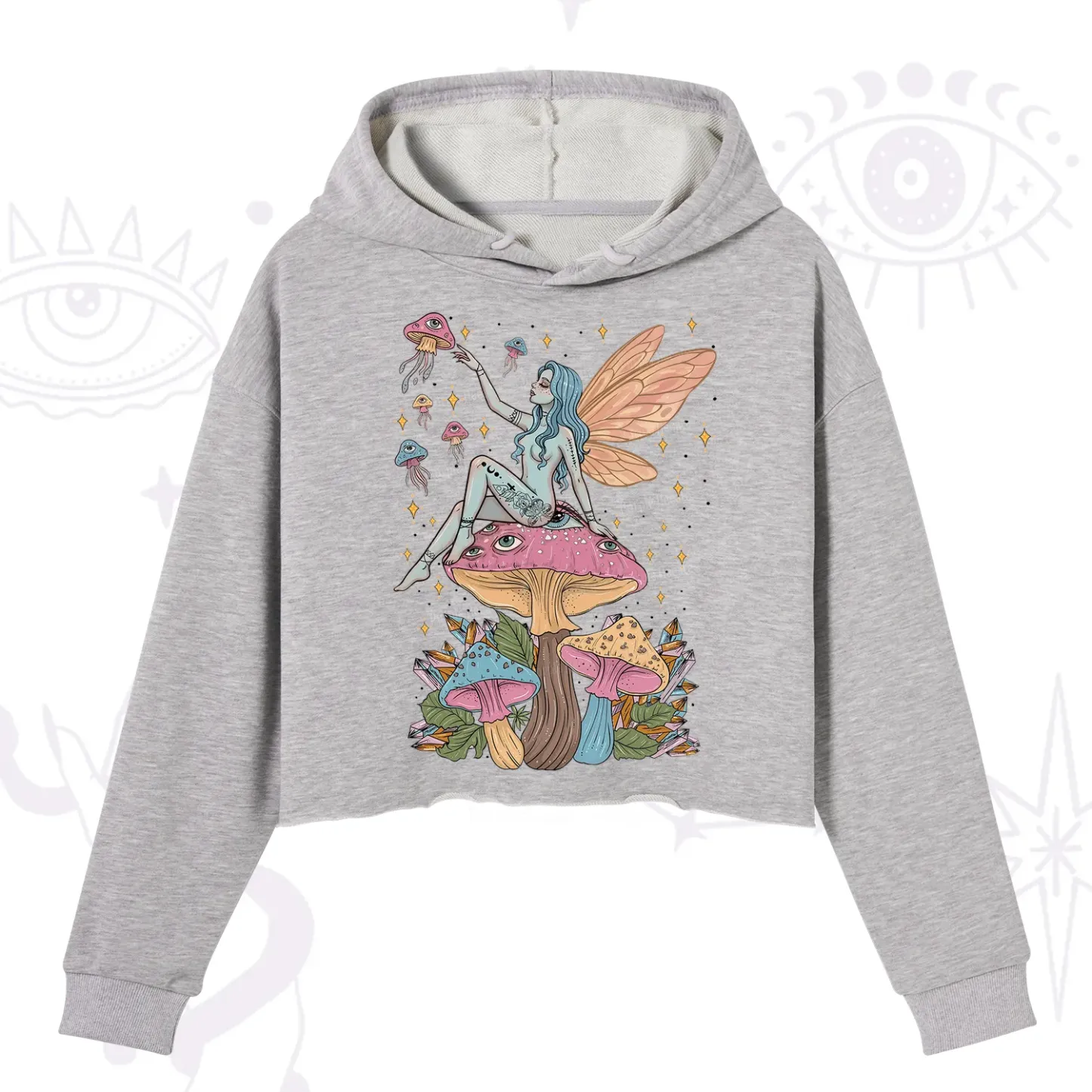Purplehecate Celestial Fairy on Mushroom Crop Hoodie