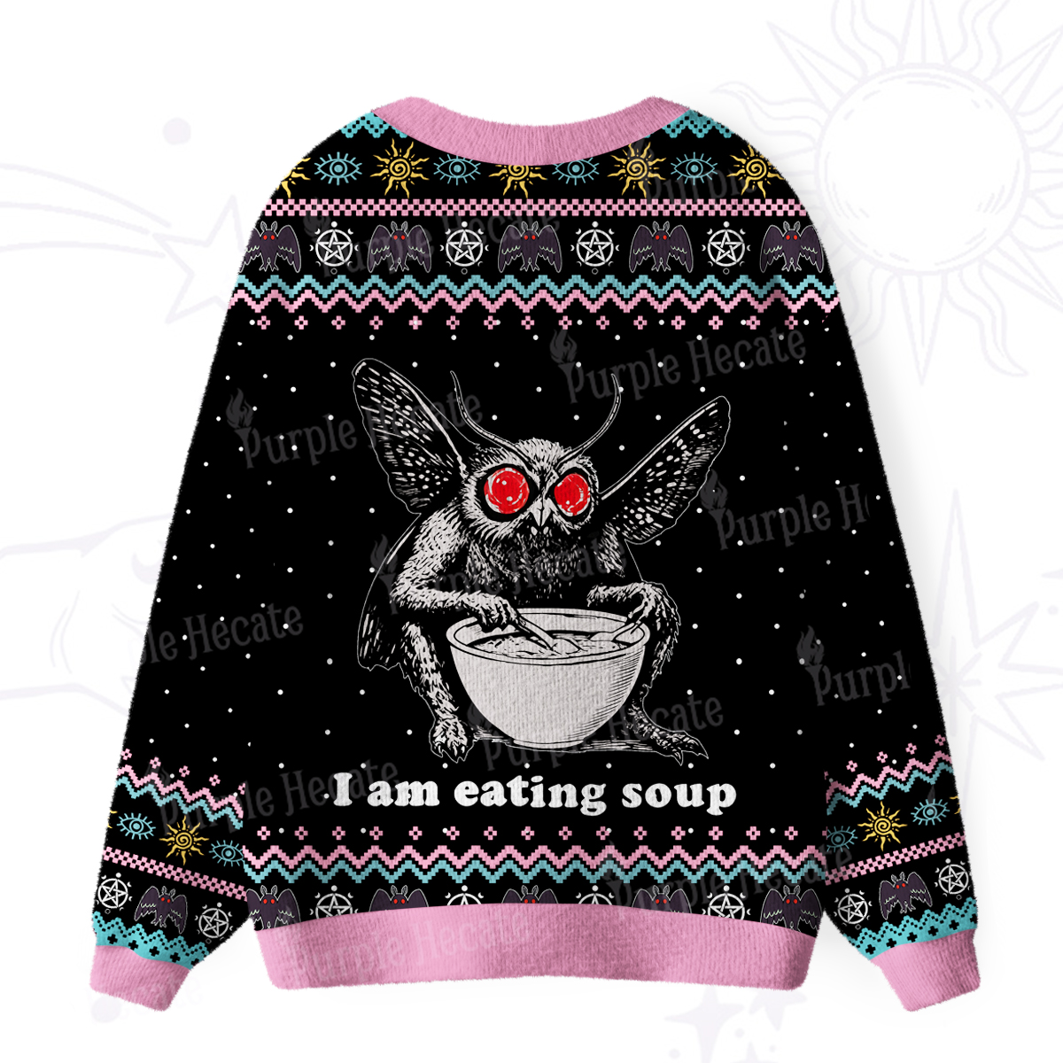 Purplehecate Mothman Eating Soup Ugly Cardigan Sweaters
