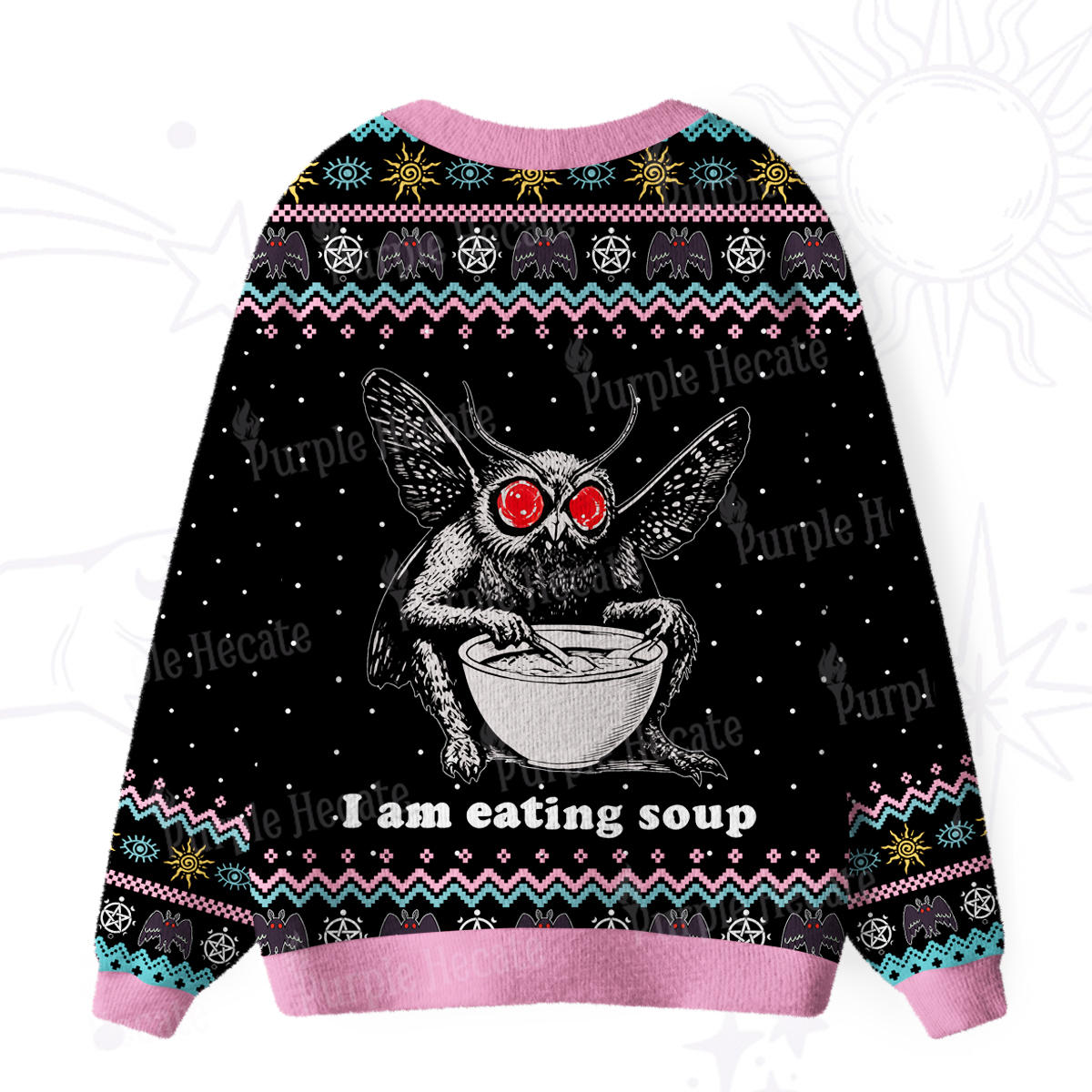 Purplehecate Mothman Eating Soup Ugly Cardigan Sweaters