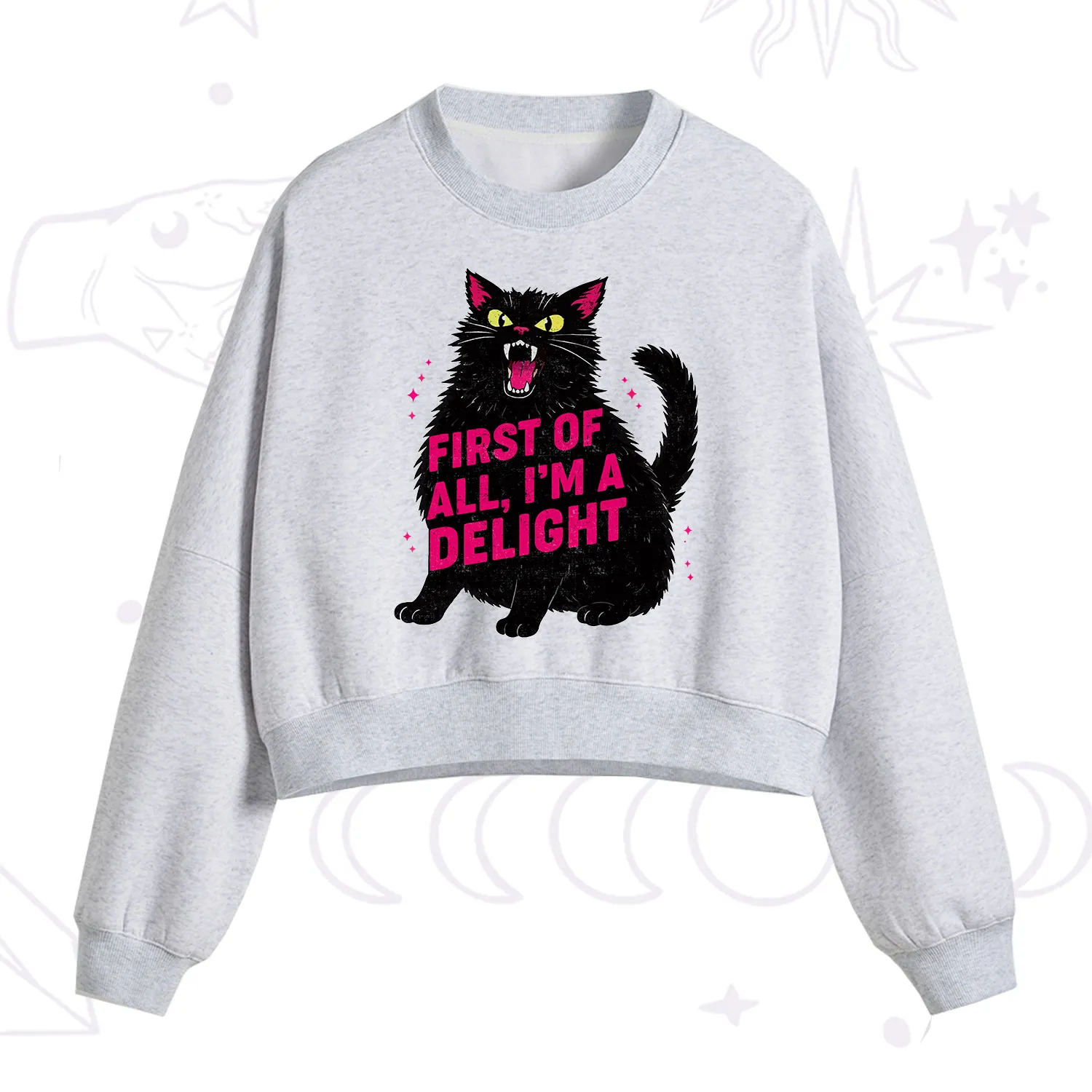 Purplehecate First Of All I'm A Delight Cat Fleece Cropped Sweatshirt
