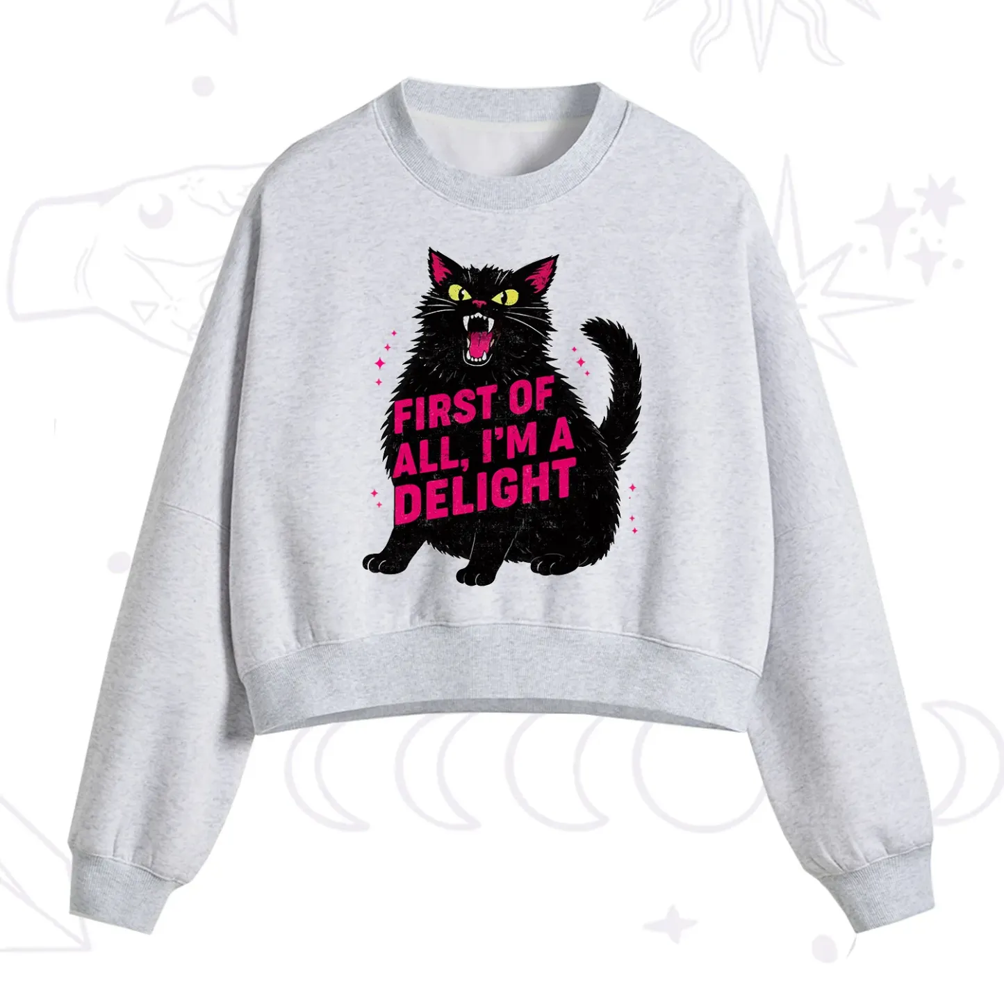 Purplehecate First Of All I'm A Delight Cat Fleece Cropped Sweatshirt
