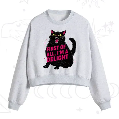 Purplehecate First Of All I'm A Delight Cat Fleece Cropped Sweatshirt