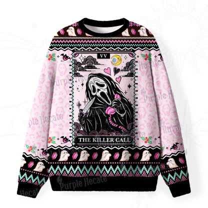 Purplehecate Purplehecate The Killer Call Tarot Fuzzy Ugly Christmas Sweatshirt