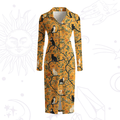 Purplehecate Enchanted Cat Grove Ribbed Knit Dress