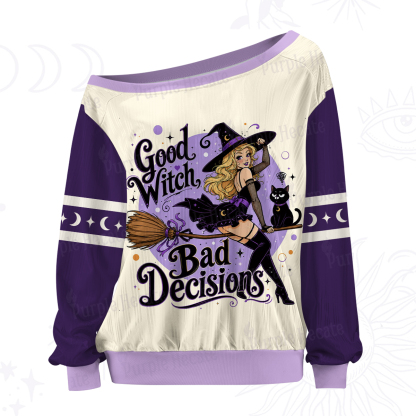 Purplehecate Good Witch Bad Decisions Off The Shoulder Graphic Jersey