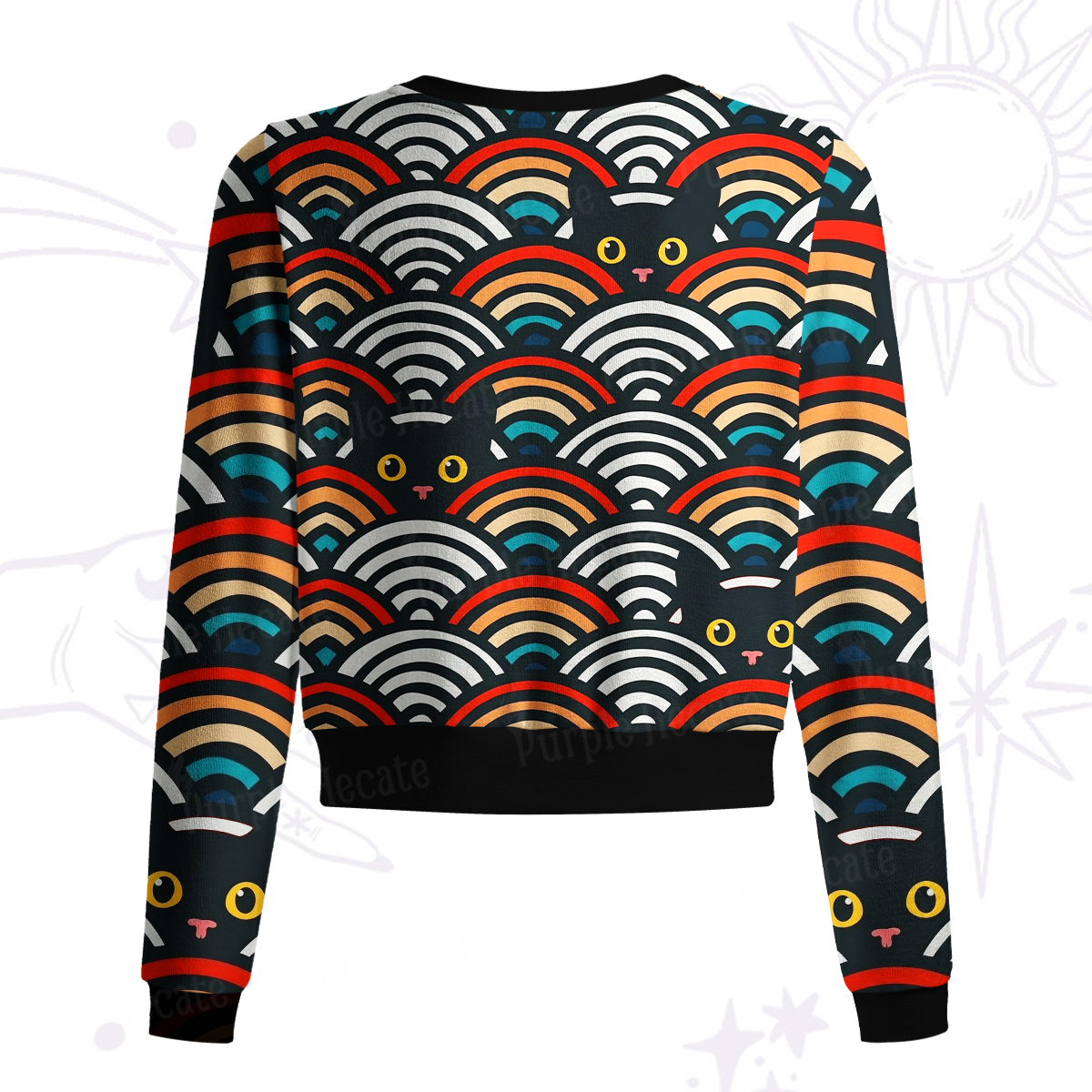 Purplehecate Rainbow Black Cat Waves Knit Cardigan