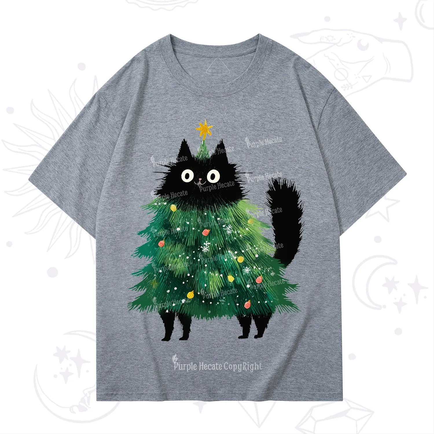 Purplehecate Black Cats Christmas Tree Christmas T-Shirt
