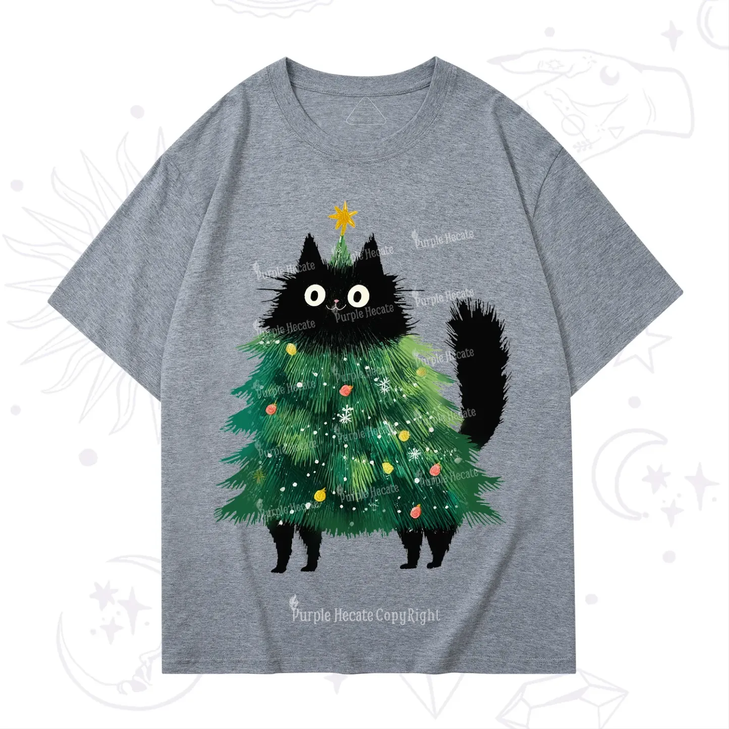 Purplehecate Black Cats Christmas Tree Christmas T-Shirt