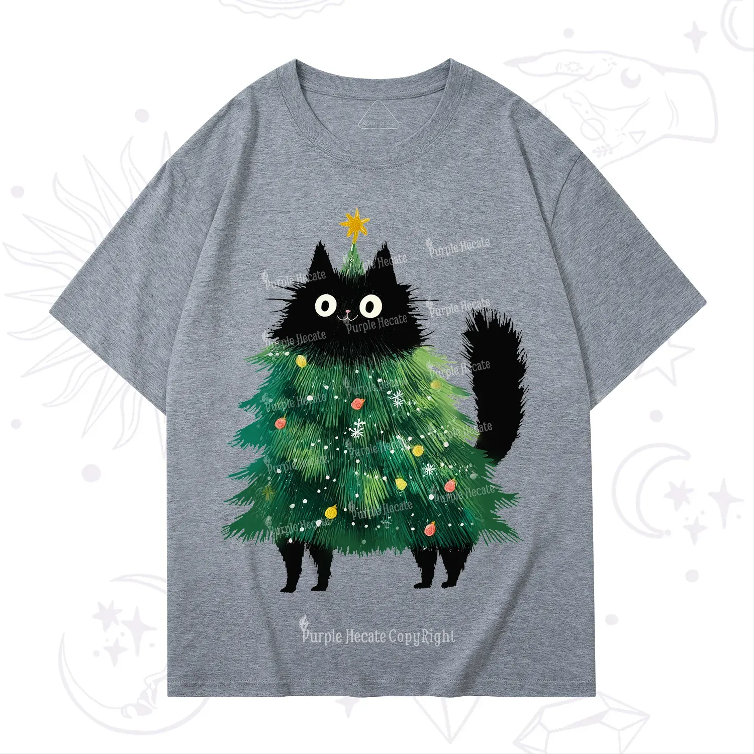 Purplehecate Black Cats Christmas Tree Christmas T-Shirt