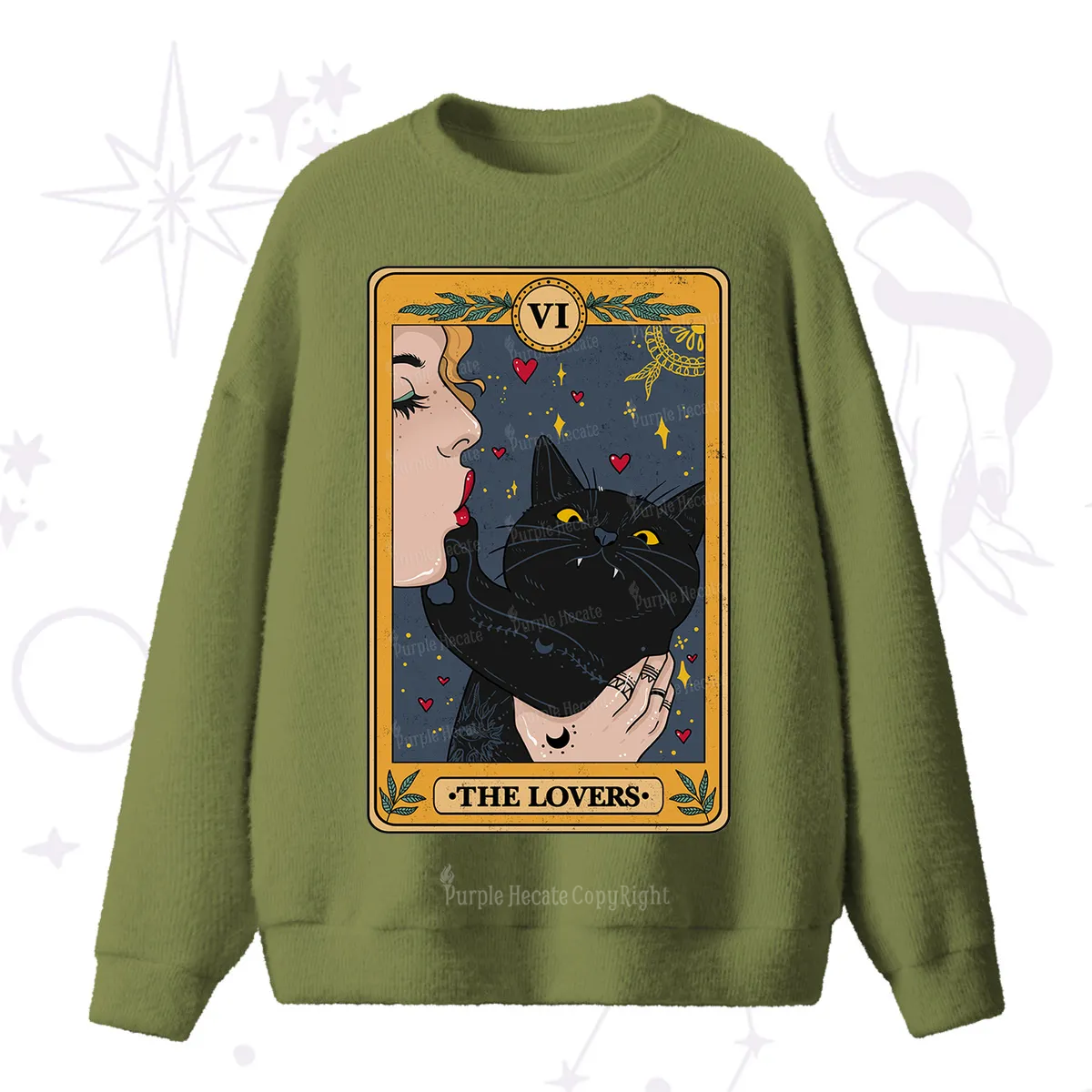 Purplehecate The Lovers Cat Tarot Fuzzy Ugly Sweater