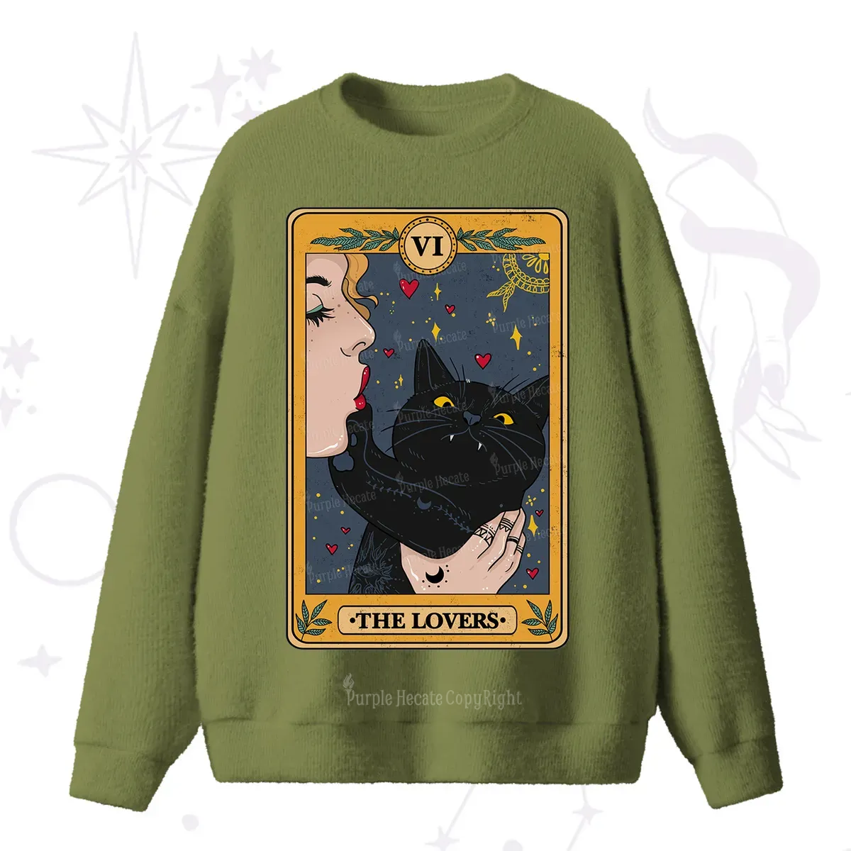 Purplehecate The Lovers Cat Tarot Fuzzy Ugly Sweater