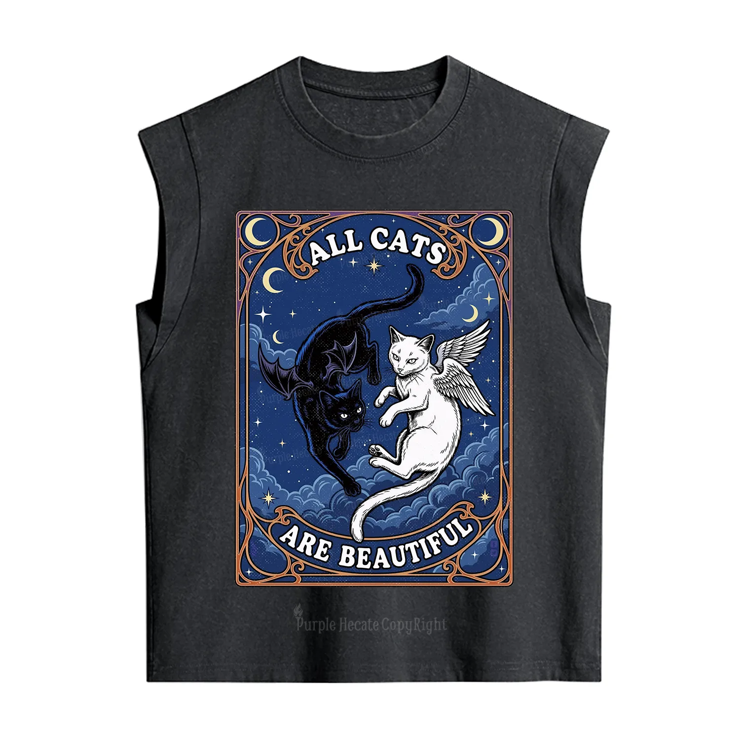 Purplehecate Angel & Devil Cat Vintage Washed Tank