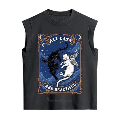 Purplehecate Angel & Devil Cat Vintage Washed Tank
