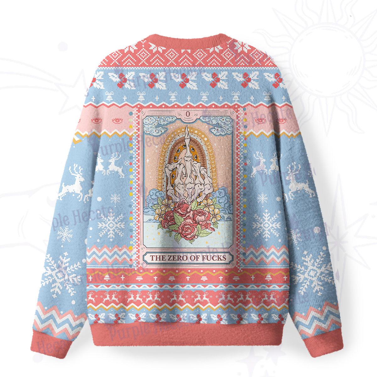 Purplehecate The Zero Of Fucks Tarot Fuzzy Ugly Christmas Sweatshirt